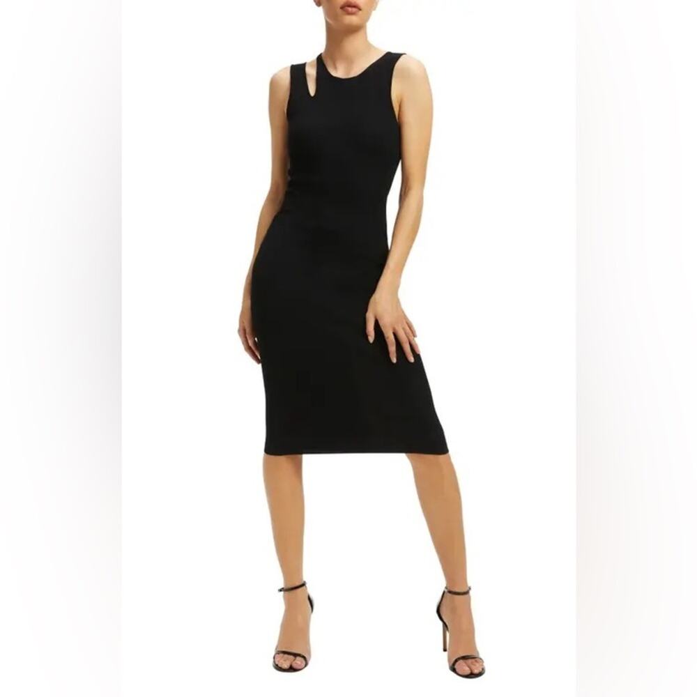 Good American Bold Shoulder Cutout Rib Black Body-con Dress 4X